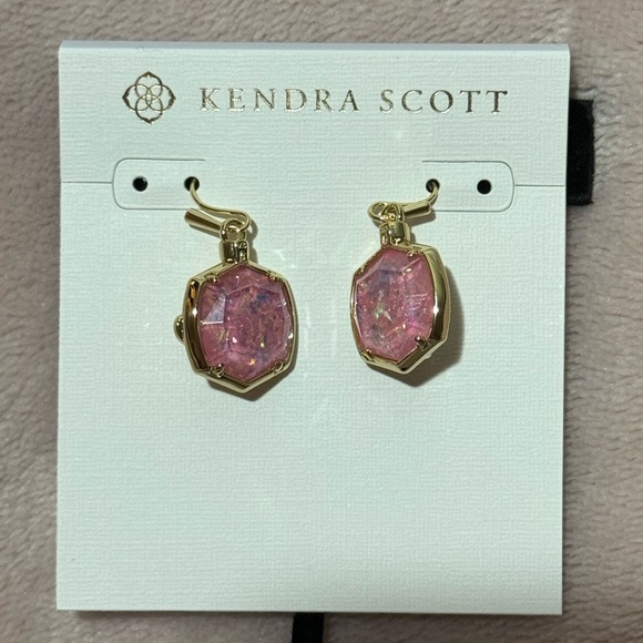 Barbie™ x Kendra Scott Gold Drop Earrings in Pink Iridescent Glitter Glass - Picture 10 of 12